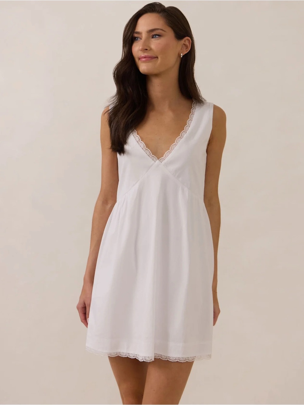 Park & Fifth White Lace-Trim V-Neck Mini Dress